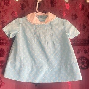 3/$20 Vintage Blue Mod Floral Baby Dress with White Collar 12 Months